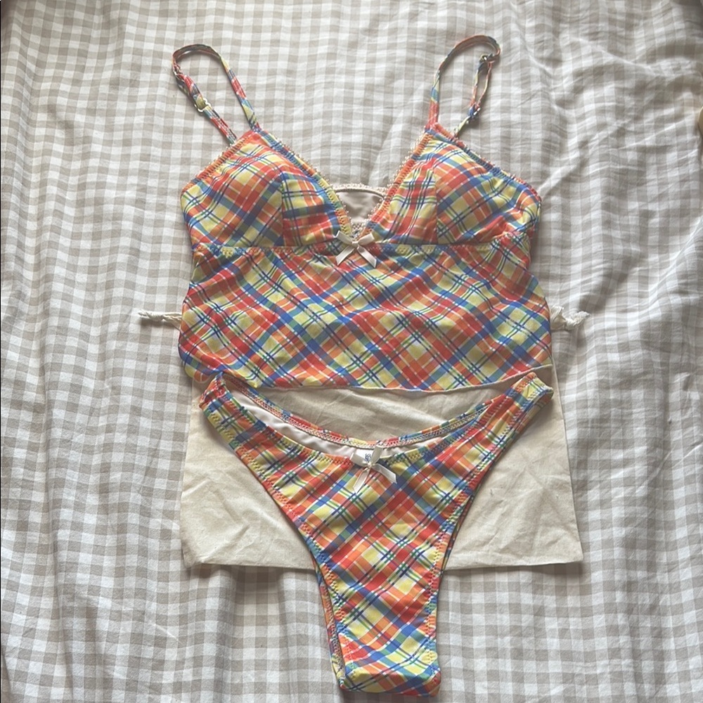 Plaid Multicolor Tankini Bikini Swim Y2K